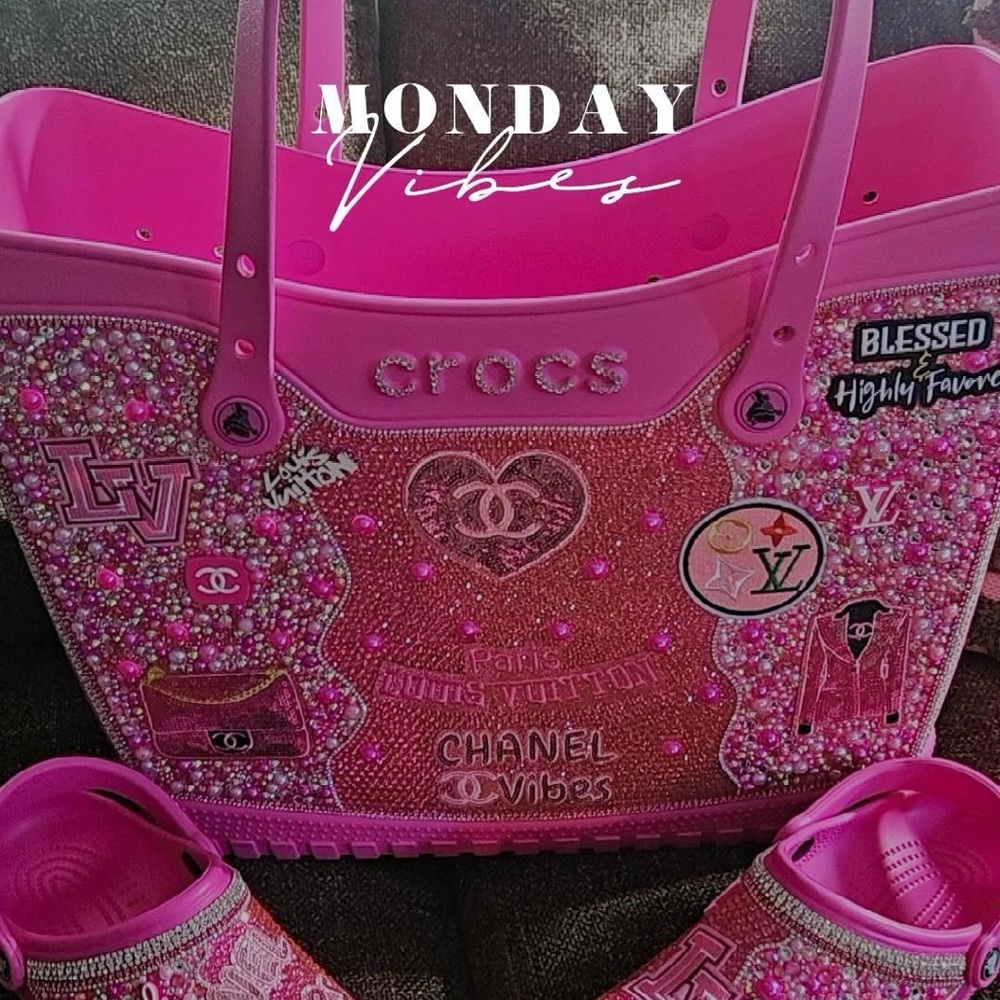 CROCS Pink Sparkly Tote Bag with Glittery Design